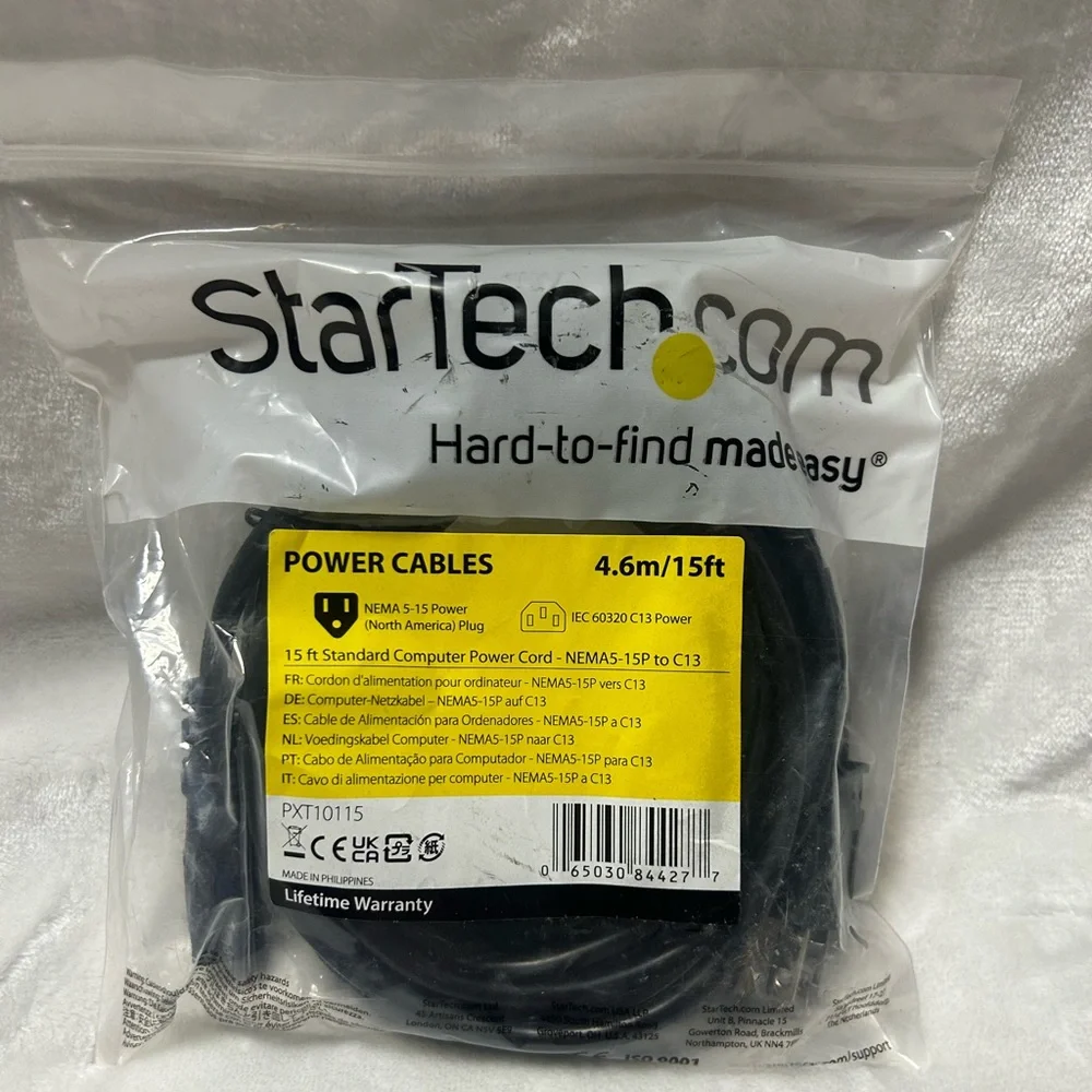 StarTech.com Power Cables 15ft Standard Computer Power Cord NEMA5-15P to C13